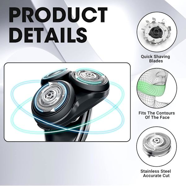 3 stk Philips Elektrisk Barberbladsett Menn Elektrisk Barberhode Reserve Rotasjonshoder Trimmer Razor Tilbehørsett for Serie 5000 SH30 SH50