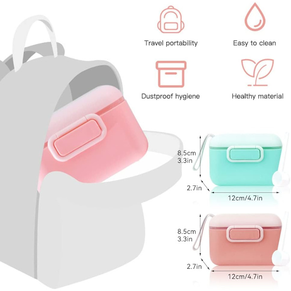 One Touch Formula Powder Pots, Mælkepulver Dispenser Pot, med forseglet silikone ringdæksel, nivelleringsbjælke og ske, til rejsemadning, 450 ml pink