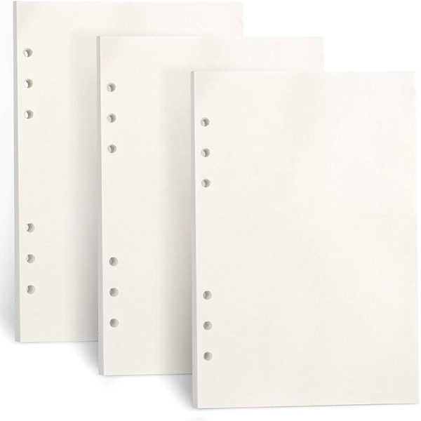 A5-påfyllningspapper, 3 förpackningar 100GSM tjockt påfyllningsbart papper 6 håls fyllmedel insatser lösblad papper 135 ark (270 sidor) för pärm journal anteckningsbok