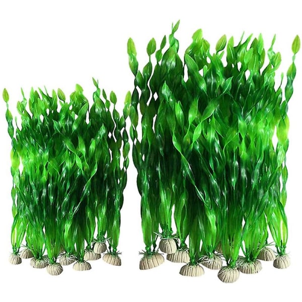 20 stk kunstig dekorativ plast akvarium fisketank dekorasjon plastplanter (20 stk grønn)
