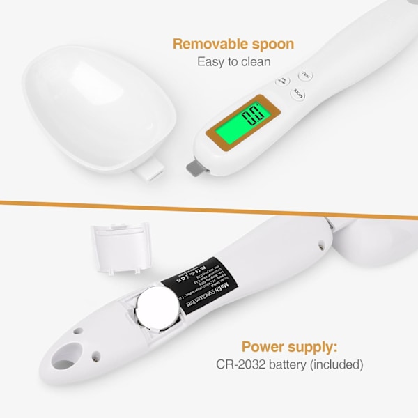 Digital måleskje, veieskje skala 500g / 0.1g Høy presisjon med LCD-skjerm for kjøkken White