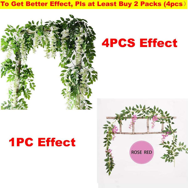 2x7FT Kunstig Wisteria Vine Garland Planter Blomster Kunst Til Ceremoni Hjem Bryllup Dekoration (1 stk)
