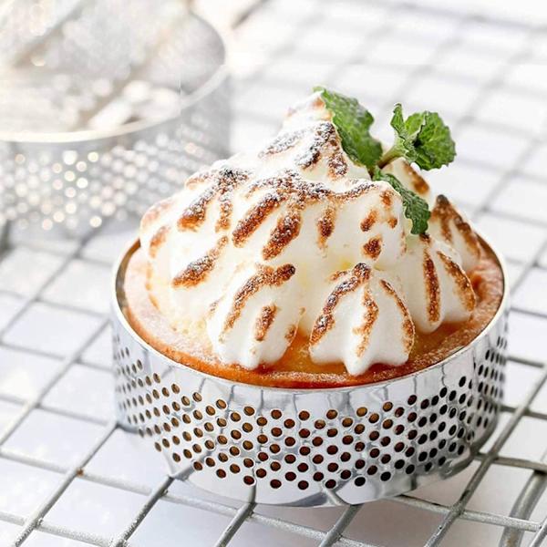 10 stk. Bageforme 7 cm Runde Tærteforme med Huller Rustfrit Stål Frugt Tærte Quiches Kage Mousse Form Køkken Bageform Tærteforme til Bagning