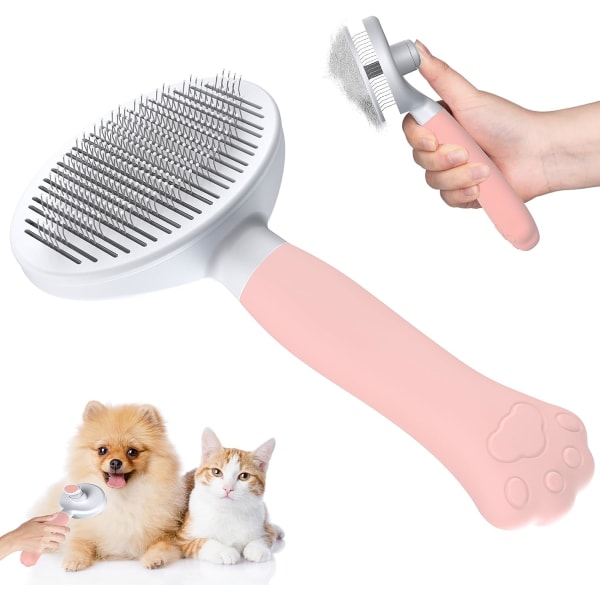Kissanharja Koiranharja [Ergonominen ote ja puhdistus yhdellä napsautuksella] Työkalu lyhyt- ja pitkäkarvaisille koirille/kissoille/kaneille, kuorenpoistoharja (vaaleanpunainen)