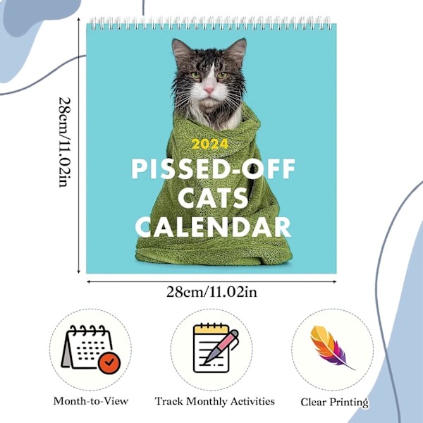 2024 Pissed-Off Cats Kalender Morsom Katt Veggkalender Katter Veggkalender 2024 Søte Månedlige Kalendere Kreativ Søt Kalender Katt Hengekalender for