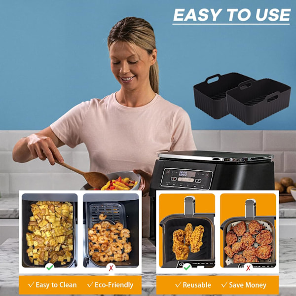 2-pakning Air Fryer Silikonliner for Ninja Dual Air Fryer, Gjenbrukbare Air Fryer Liners for Ninja AF400UK AF300UK Double Stack XL Sl400UK 9.5L