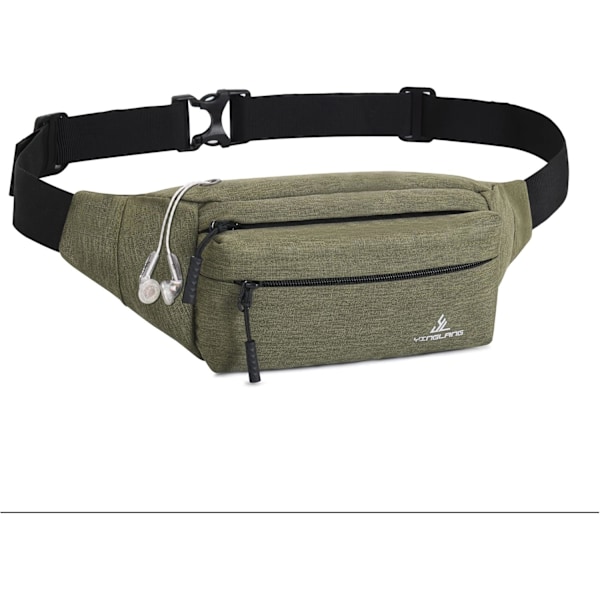 Bumbag Midjeveske Fanny Pack Hundelufting Bumbag med Justerbar Belte Bumbag for Reise Utendørs Sport Løping Vandring Jogging Kvinner Menn Armygreen