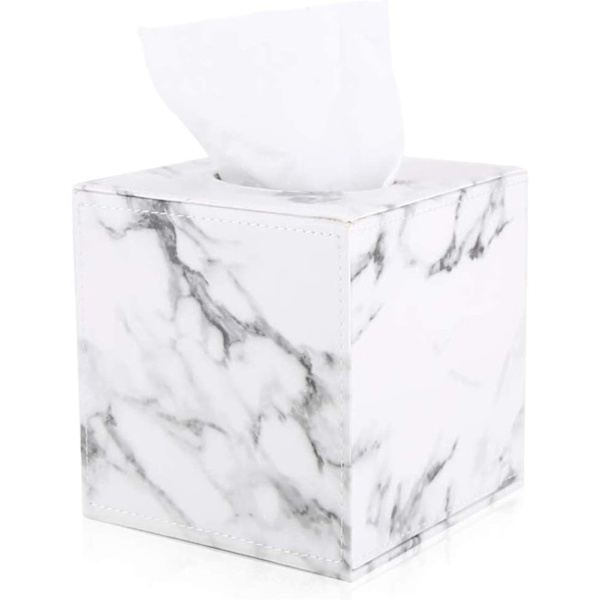 1PCS Marmor Servettbehållare - Läder Kub Kvadrat Servettbehållare White Marble