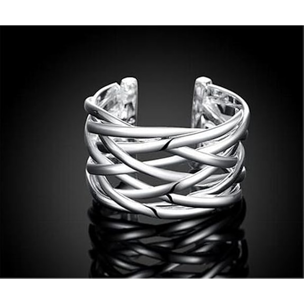 Damemote Smykker 925 Sterling Sølv Geometri Justerbar Utskjæring Strikkede Åpne Ringer For Kvinner