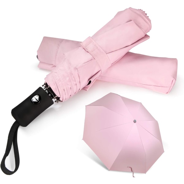 Reiseparaply Regn Kompakt sammenleggbar UV-paraply for solbeskyttelse Automatisk Åpne Lukk Dameparaplyer Rosa