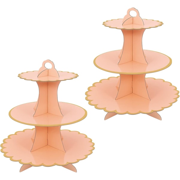 2 kpl vaaleanpunainen kakkuteline pahvi cupcake teline 3 taso cupcake jälkiruokapidike pahvi pyöreä torni pahvi kakkutelineet