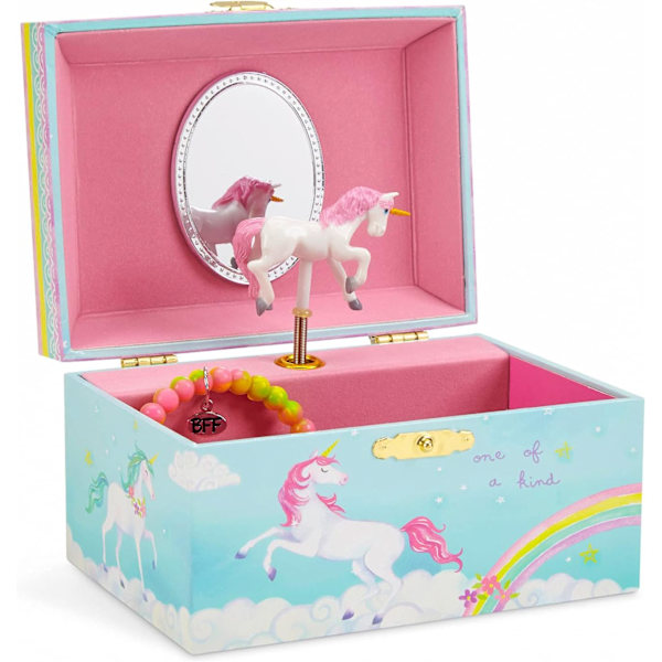 Enhjørning Smykkeæske Gaver - Smykkeæske til Piger med Skuffe, Glitter Regnbue Børnesmykkeæske med Melodien The Beautiful Dreamer Rainbow Unicorn