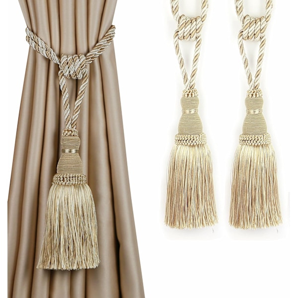Dekorative Gardinbindere Håndlavet Elegant Knude Tassel Hængende Tovvævede Gardiner (Beige, 2 stk)