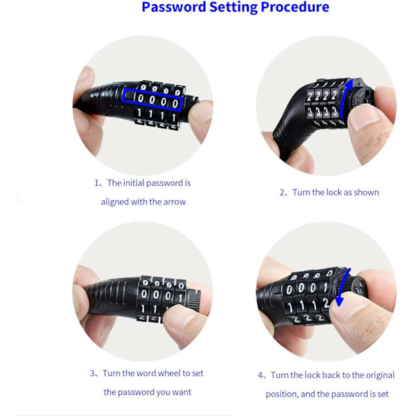 Pyörän lukko, korkea turvallisuus, 4-numeroinen nollautuva mini-yhdistelmäsalasana, pyörän lukko, polkupyörän lukko, kannettava ulkokäyttöön, varkaudenesto, pyörän yhdistelmälukko