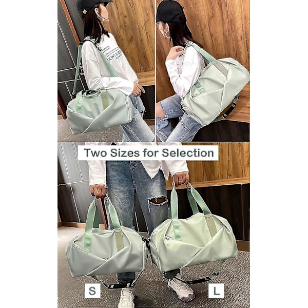 Gymtaske til kvinder, lille rejsetaske med skorum, duffelbag til sport, weekend, svømning, sort-s Light Green S