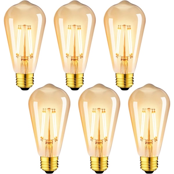 E27 LED glödlampor, 6-pack, ST64 4W 2500K varmvit 410Lm, retro glödlampa.
