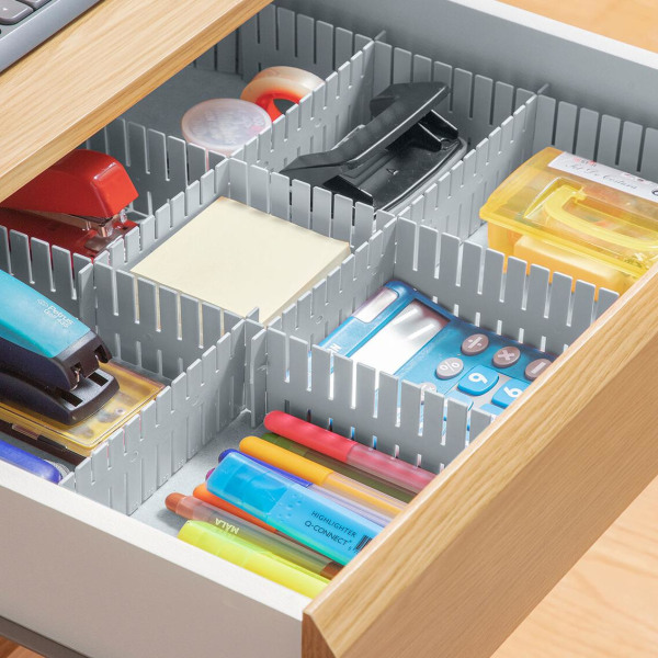 16 anpassningsbara lådavdelare: Organisera hemmet!grå