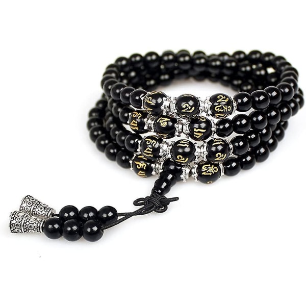 Smycken,6mm Svart Obsidian 108 Buddhist Prayer Mala Beads Tiger Eye Gemstone Armband Heilwiy Gift