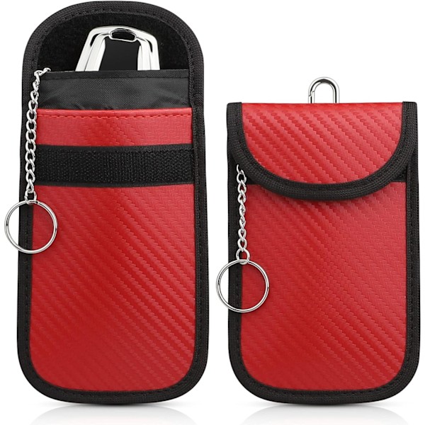 Fickor för bilnycklar, [2-pack] Diyife bilnyckel RFID-signalblockerande ficka med, vattentät Faraday-nyckelbricka, fjärrnyckellöst skydd [röd]