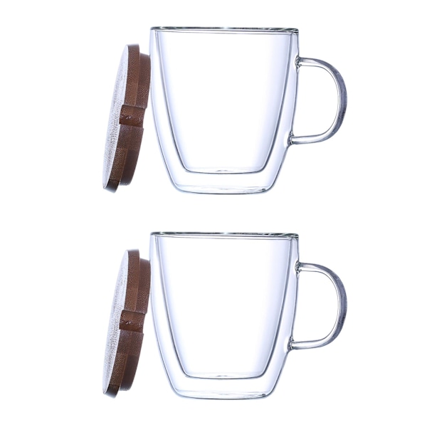 Dobbeltveggede glasskaffekopper med trelokk, 2 stk/sett isolerte klare espressokopper