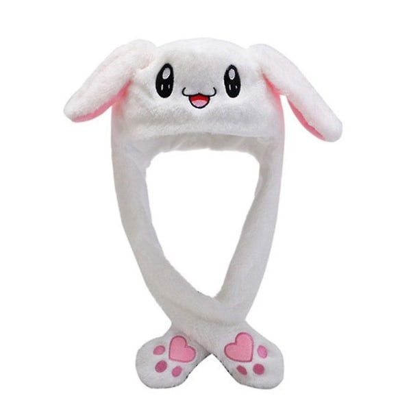 Cute Rabbit Hat - Moving Bunny Ears Hat - Dame Soft Moveable Ears Thermal Cap - White