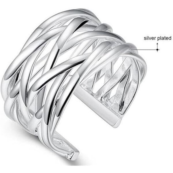 Damemote Smykker 925 Sterling Sølv Geometri Justerbar Utskjæring Strikkede Åpne Ringer For Kvinner