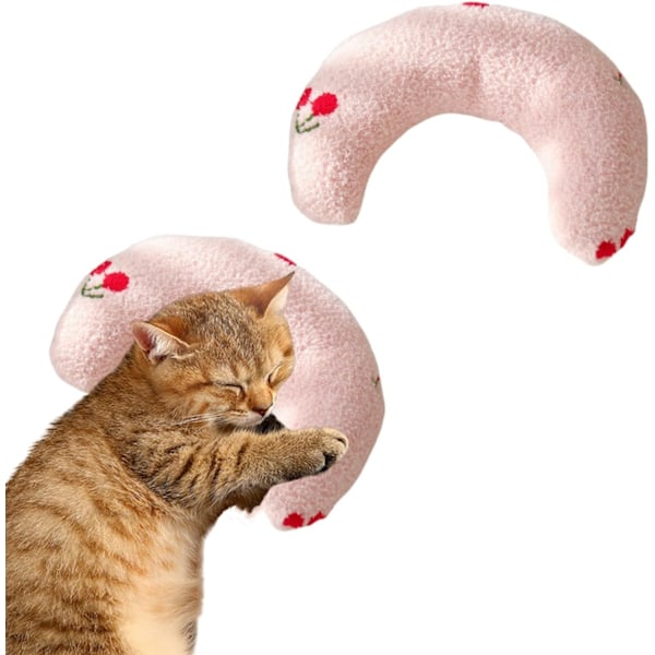 Myk pute for katter, myk leke for katter, beroligende pute for katter, angstdempende pute for hunder, valpepute, nakkepute, U-formet pute, hundeputeseng, sovepute, forbedre - rosa
