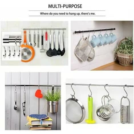 10-pack multifunktionella S-krokar, rostfritt stål 304 S-krokar för kontorskök, silver