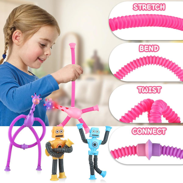 Teleskopisk sugekopp Giraff leketøy Robot leketøy Pop Tubes Fidget leketøy LED Fidget Tubes Sensoriske leker Form endring Sugekopp leker Dekompresjonsleketøy