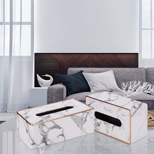 1 st förpackning med näsdukslådeöverdrag i läder, rektangulär näsdukslådehållare för hem eller kontor Marble