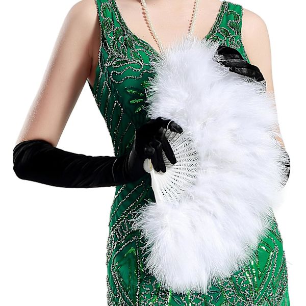 Fjerfan, Vintage Folde vifte Flapper Hånd vifte - White