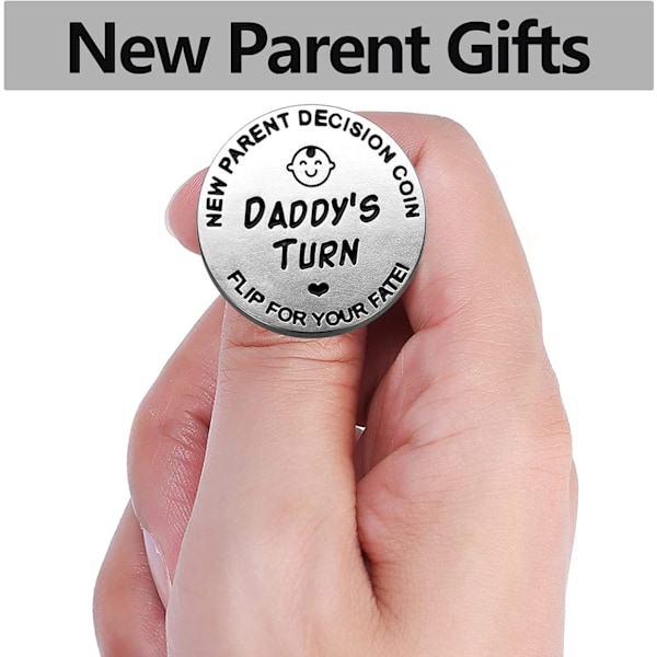 Rolig Beslutningsmynt för Nya Föräldrar, Presenter till Mamma Pappa, Nyfödd Bebis Presenter, Slantsingling Beslut, Baby Shower Present, Födelsedag, Årsdag, (Silver)