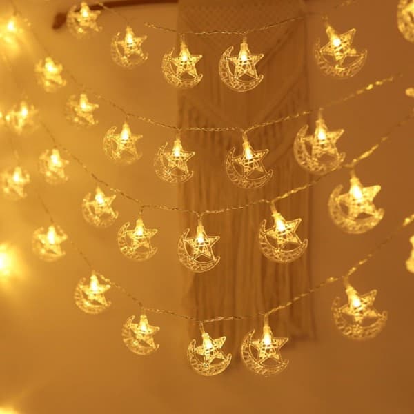 1,5 m 10 LED Måne Stjerne Slot Lys Eid Mubarak Ramadan Måne