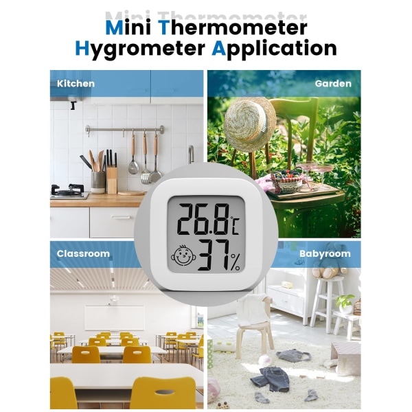 Digitalt hygrometer innendørs termometer romtermometer og fuktighetsmåler med temperaturfuktighetsmonitor for drivhus, hage, kjeller, LCD 4pc