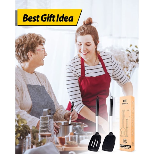 Silikonspatelset om 2, Värmebeständig Non-Stick Spatel, Köksredskap för Servering, Stekning, Matlagning av Ägg, Fisk, Grönsaker, Biff (Svart)