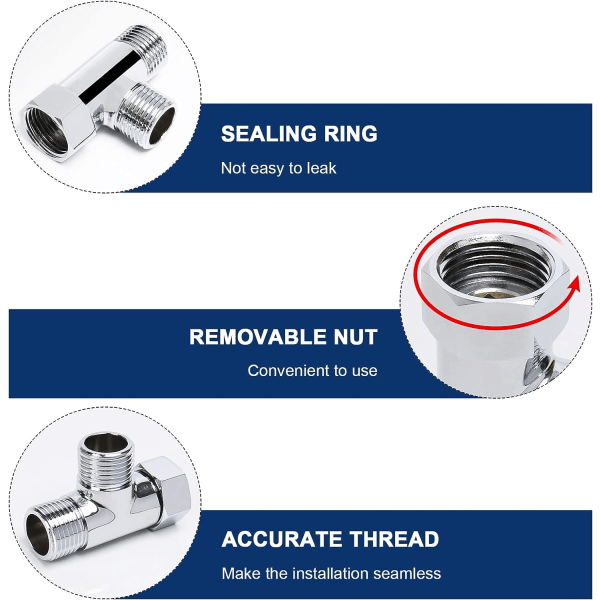 Solid Messing G1/2\" 3-veis endringsventil med T-stykke for hjørneventilslanger, badekar dusjarmer og toalettvannsrensere (kromfinish)