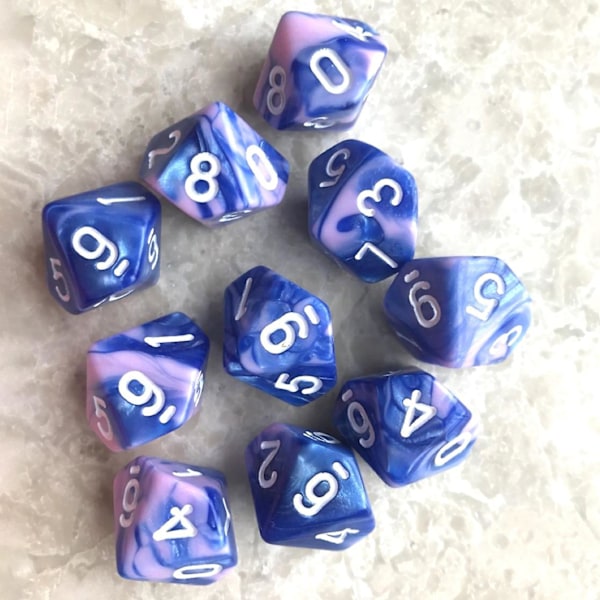 1 set 10-sidiga D10 polyhedral tärningar siffror urtavlor skrivbordsspel Pxpf, färg, rosa blå