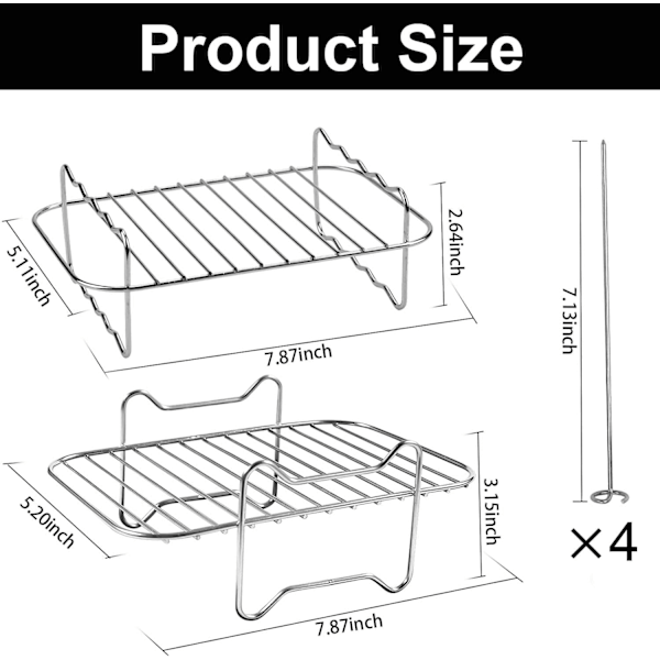 2 stk. Airfryer-stativ kompatibel med Ninja Food Dual Zone Airfryer [AF300UK] 2 skuffer, dehydratorstativer i lag, spydstativ i rustfrit stål 304