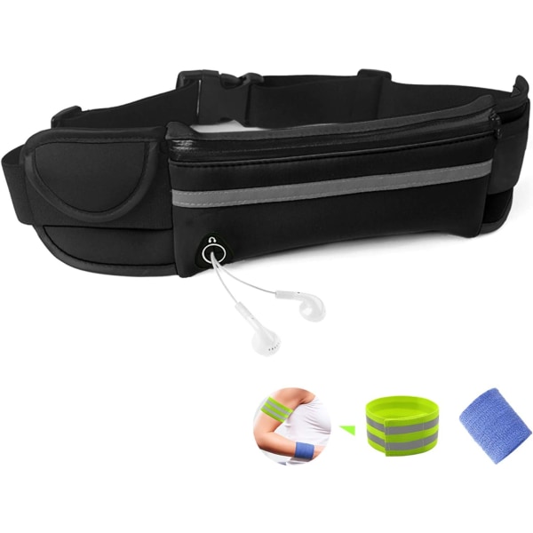 Løpebelte Bumbag Fanny Pack Vanntett Flip Belt Justerbar Fitness Midje Bum Pouch Bag Kompatibel, for Menn Kvinner Utendørs Gym Sports Reise Black