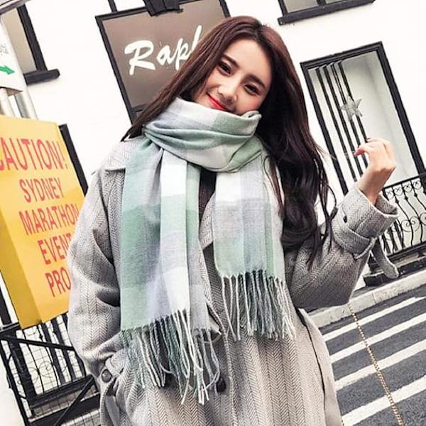 1PCS Dame Mode Lang Sjal Stor Gitter Vinter Varm Gitter Stort Tørklæde Green White