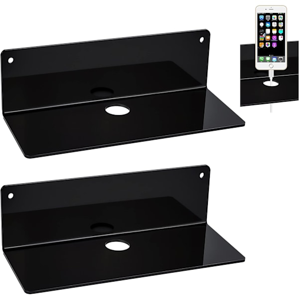 Set of 2 Acrylic Floating Wall Shelves,Modern Wall Shelves Small Adhesive for Bedroom Bathroom Kitchen Office Playroom (Black)