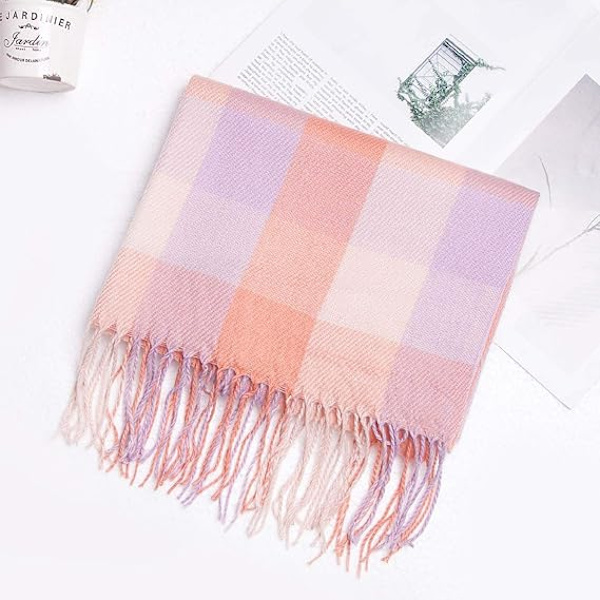 1PCS Dame Mode Lang Sjal Stor Gitter Vinter Varm Gitter Stort Tørklæde Pink