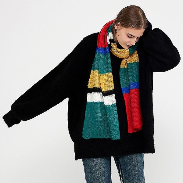Kul kontrastfarge patchwork striper strikket skjerf, dame vinter ny høykvalitets europeisk