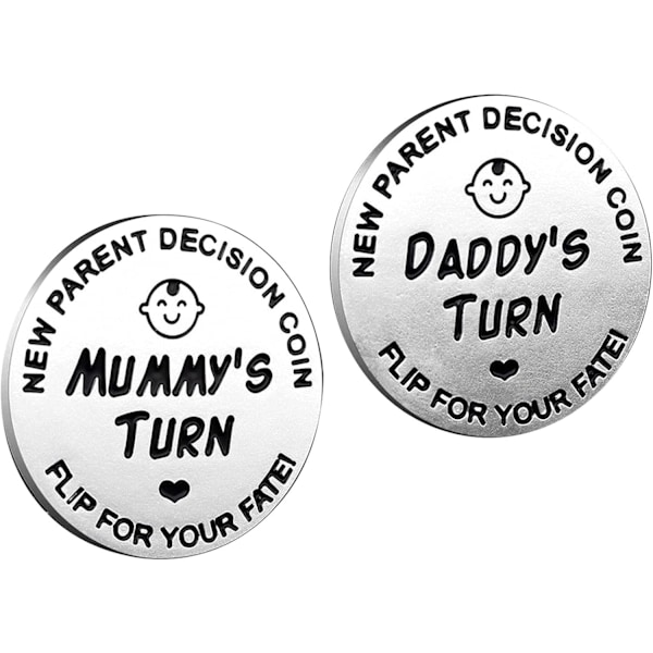 Rolig Beslutningsmynt för Nya Föräldrar, Presenter till Mamma Pappa, Nyfödd Bebis Presenter, Slantsingling Beslut, Baby Shower Present, Födelsedag, Årsdag, (Silver)