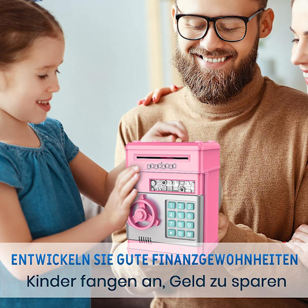 Pengeboks, Jenteleker 3-12 år, Spargris for Barn ATM Sparbank Passordboks, Kontanter Mynt Pengeboks, for 5 6 7 8 9 år gamle jenter, Rosa