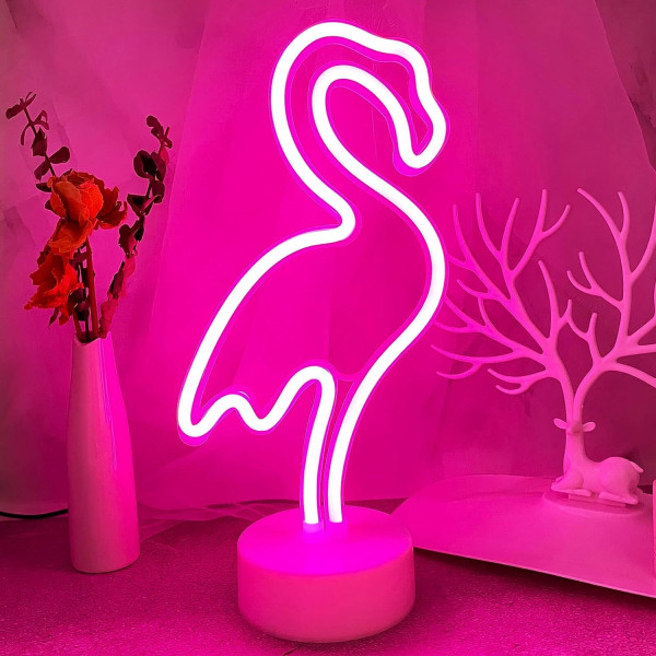 Flamingo Neon Lys Skilte, Piger Natlys Flamingo Dekoration USB/Batteri Pink Dekoration Flamingo Neon Lampe med Holder Base Flamingo Gaver til Kvinder