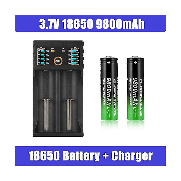 1 stk 2-spors - Batterilader + 6 stk 3,7v 18650 9800mah Batteri for oppladbar batteri 18650/2665