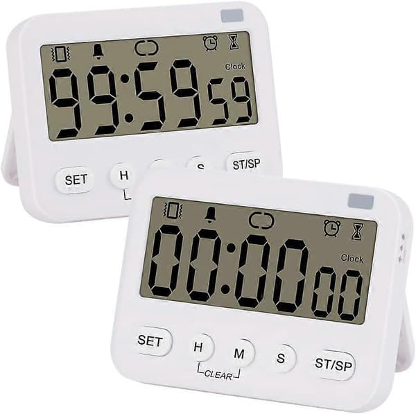 Digital Timerklocka, Multifunktionell Digital Klocka Nedräkningstimer Event Timer med Alarm, Magnetisk Baksida Stora Siffror Display Vibration/Ljud Alarm 2 Pack