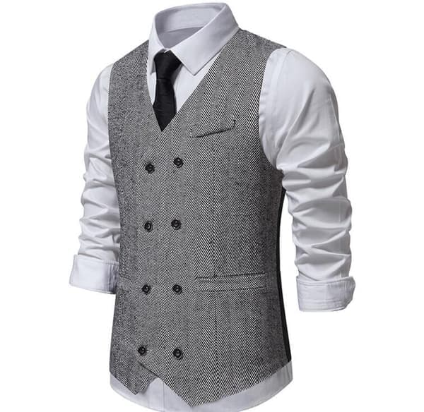 Herre Slim Fit Dobbeltradet Vest Lysegrå Light Gray S