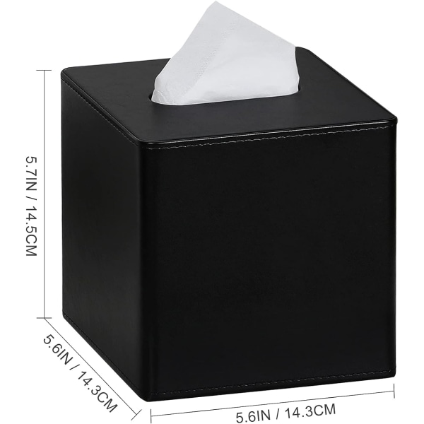 Tissue Box Deksel Firkantet PU skinn Ansikts Tissue Box Holder for kommode Baderomsdekor (svart)
